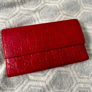 Gucci GG Embossed Continental Wallet, Red leather